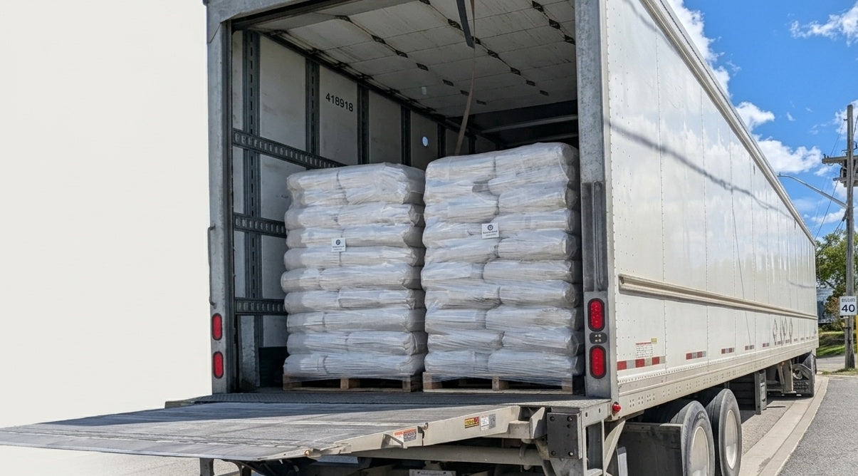 Palletized VX Resources vermiculite prepared for freight shipment